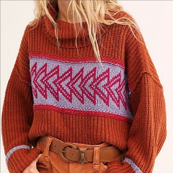 NEW Free People Geometric Cowl Neck Sweater Medium - Picture 3 of 4